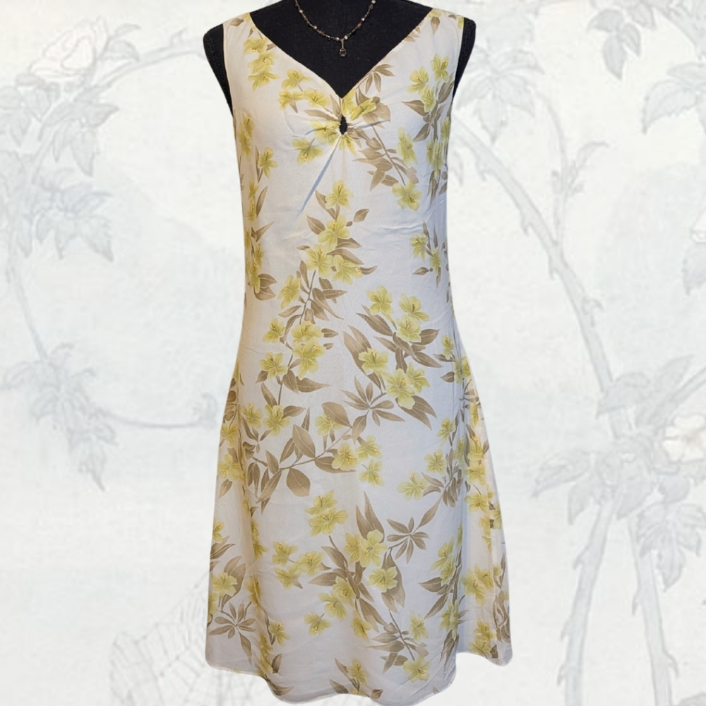Floral Sleeveless Dress in Yellow and Cream